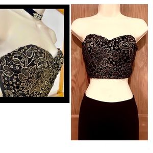 Black with Gold Overlay Crop Top From Out from Under (m)
